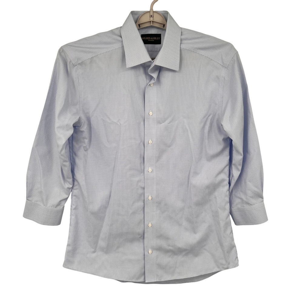 Wilkes & Riley‎ Non Iron Dress Shirt Blue Micro Check Tailored Fit 17 32/33 Mens